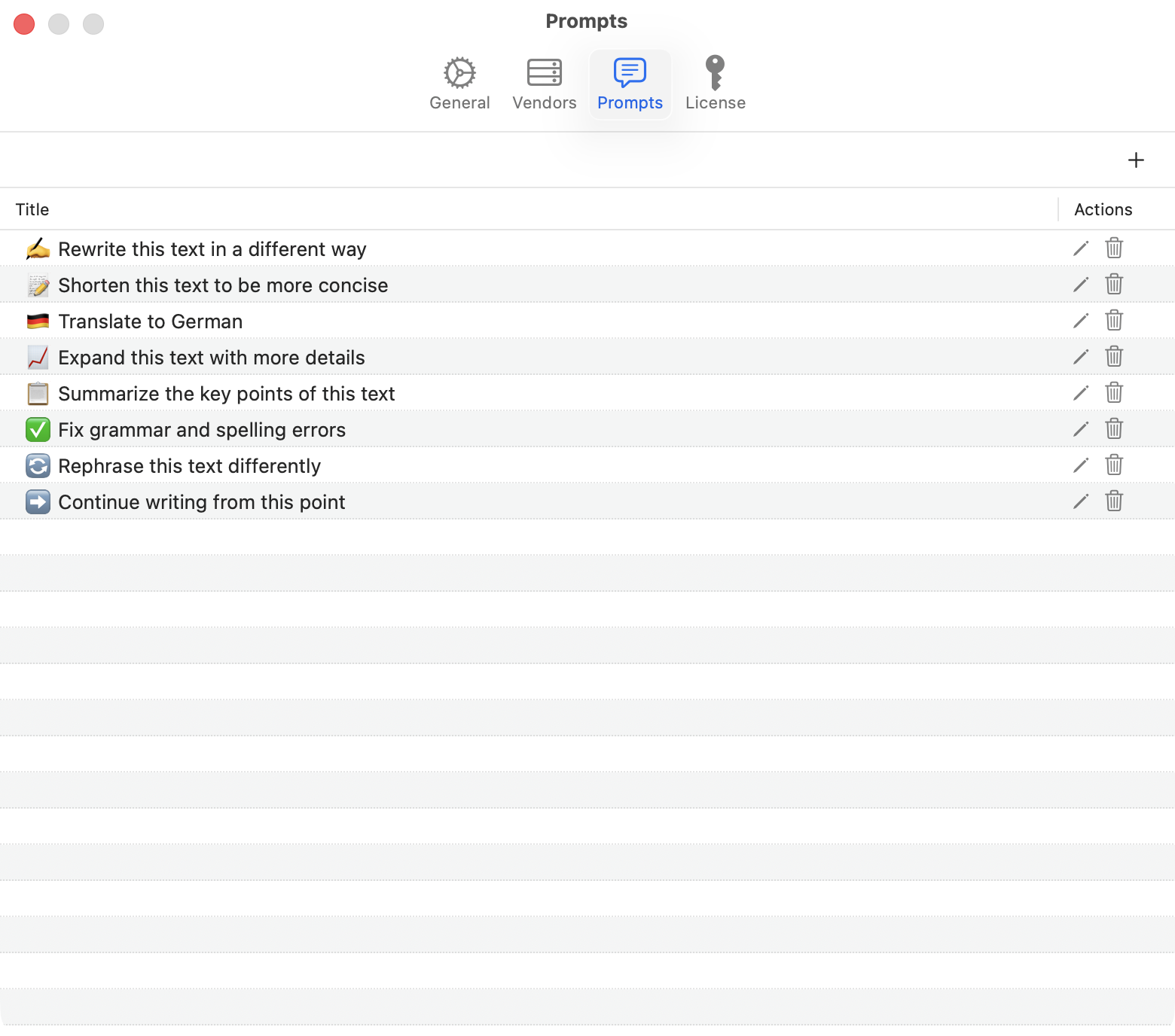 InlineAI Actions Menu